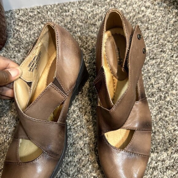 Earth Spindrift Leather Mary Jane Wedges Cinnamon Comfort Shoes Women Size 8 B - Picture 9 of 10